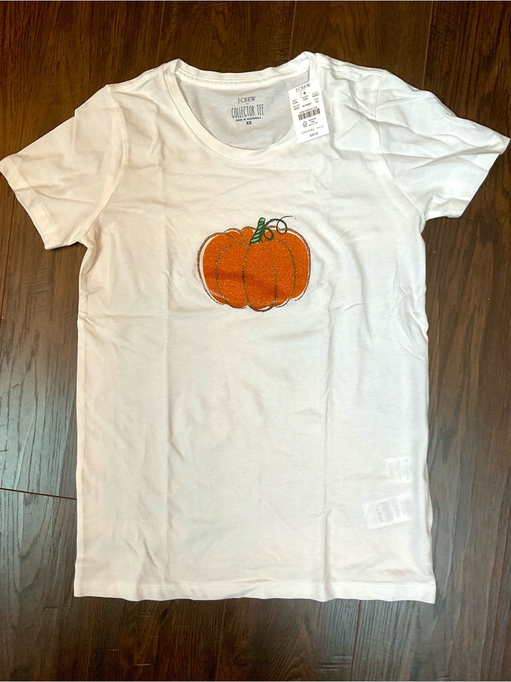 J. Crew White Short-Sleeve Tee with Orange Pumpkin Motif